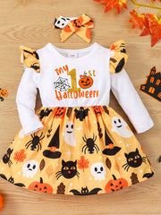 Cartoon Graphic Cotton Halloween Dress for Baby Girl