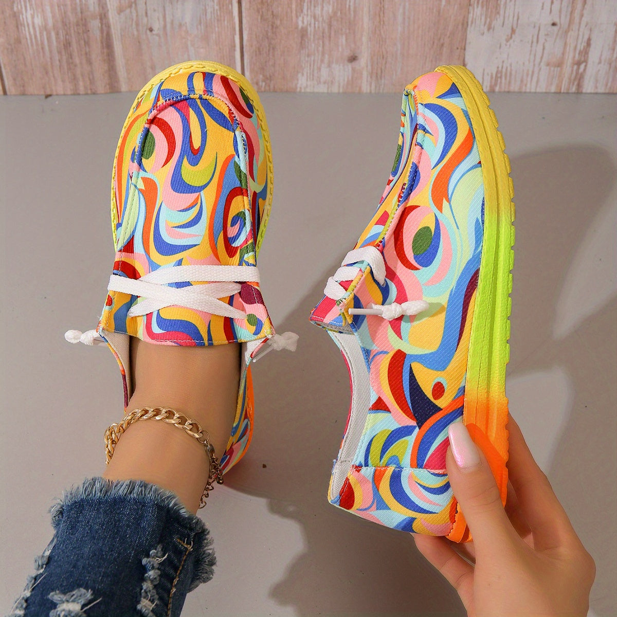 Women's Abstract Canvas Shoes Casual Lace Up Low Top Lightweight Outdoor Shoes