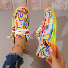 Women's Abstract Canvas Shoes Casual Lace Up Low Top Lightweight Outdoor Shoes