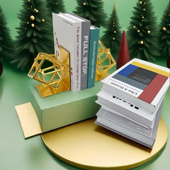 Square Metal Geometric Bookends for Modern Home and Office Decor