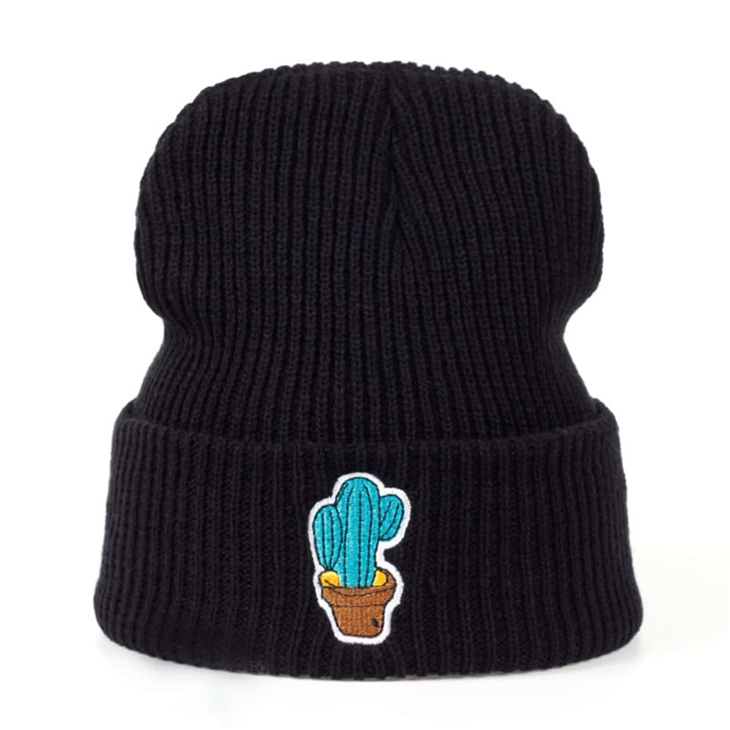 Cactus Embroidered Knit Hat for Women Men Unisex