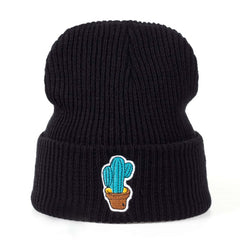 Cactus Embroidered Knit Hat for Women Men Unisex