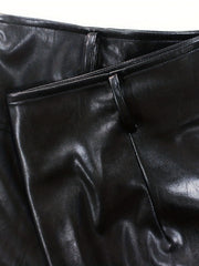Solid Cold Shoulder Crop Top & Faux Leather Shorts Set