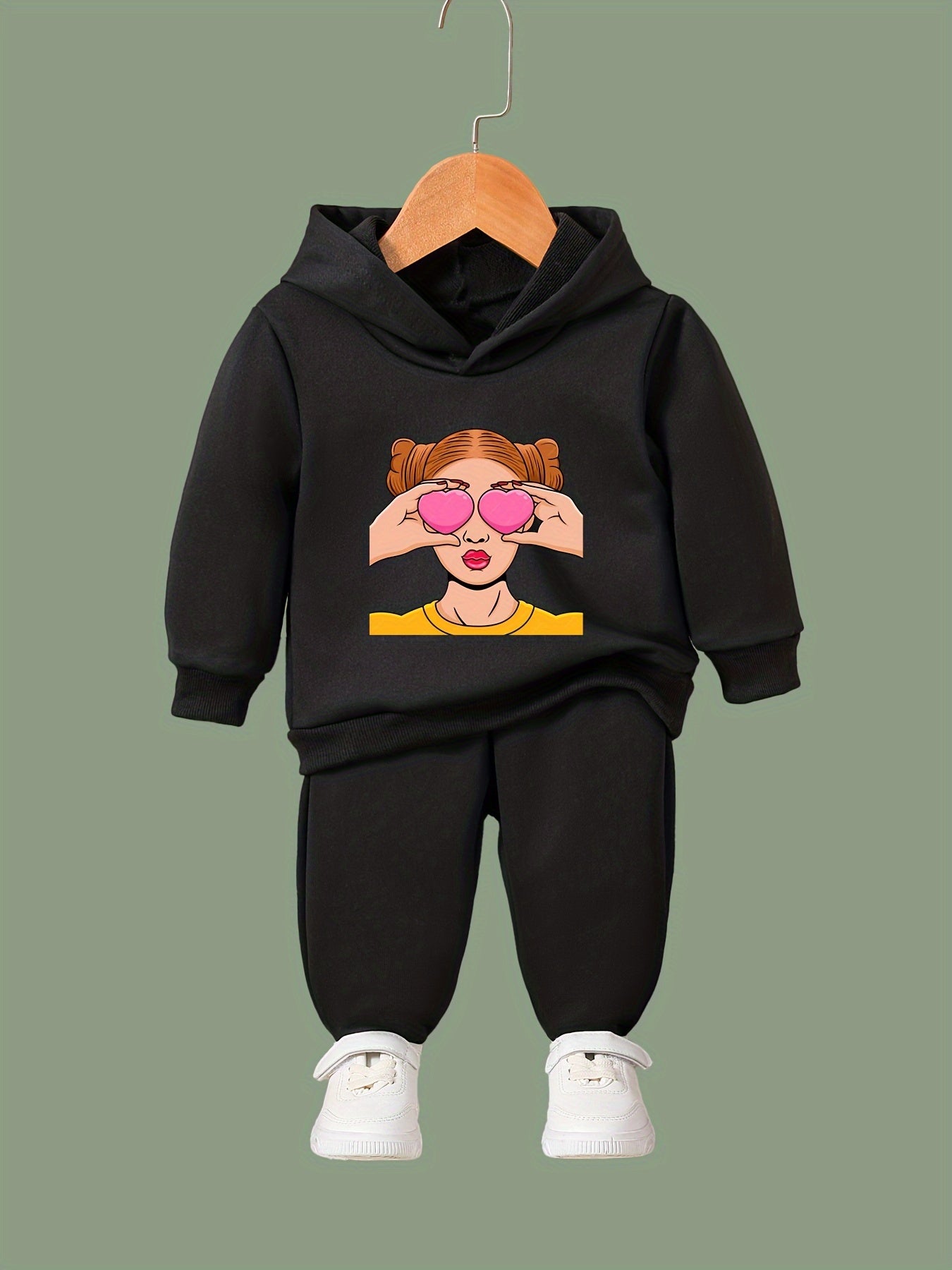 OERYUI Girls Boys 2pcs Fashionable Print Hooded Pullover Pants Set