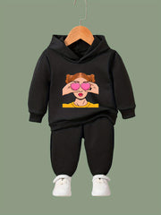 OERYUI Girls Boys 2pcs Fashionable Print Hooded Pullover Pants Set