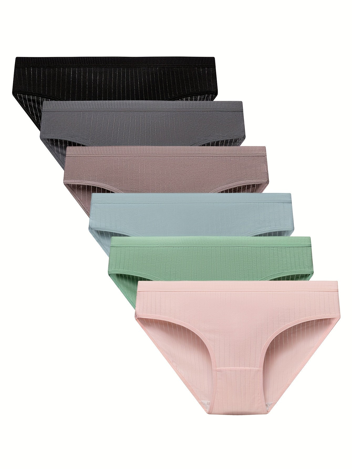6 Pack Women's Plus Size Ribbed Mid Waisted Comfort Soft Briefs Set