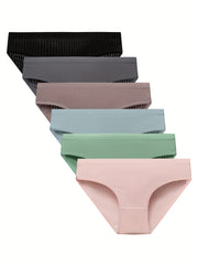 6 Pack Women's Plus Size Ribbed Mid Waisted Comfort Soft Briefs Set
