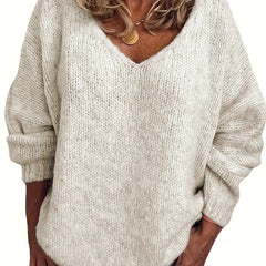 Casual V Neck Sweater Solid Long Sleeve Pullover
