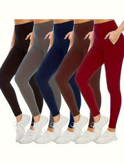 5pcs Leggings Sports With Pockets For Women High Waisted Tummy Control Workout