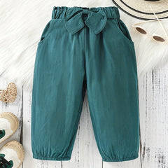Girls Casual Bow Waist Capris Trousers