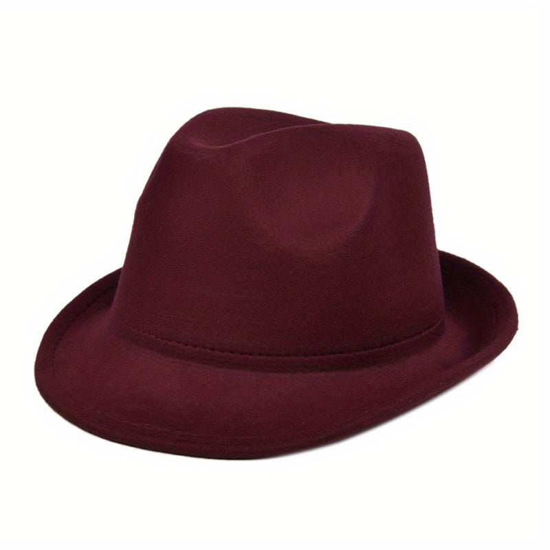 Vintage Trilby Fedora Cap Solid Felt Hat Classic Rolled Brim Jazz Hat