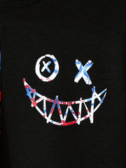 Boys 2pcs Sweatshirt & Pants Letter Graffiti Print Crew Neck Pullover Top