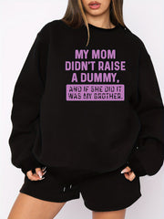 Slogan Print Fleece Sweatshirt & Shorts Outfit Set