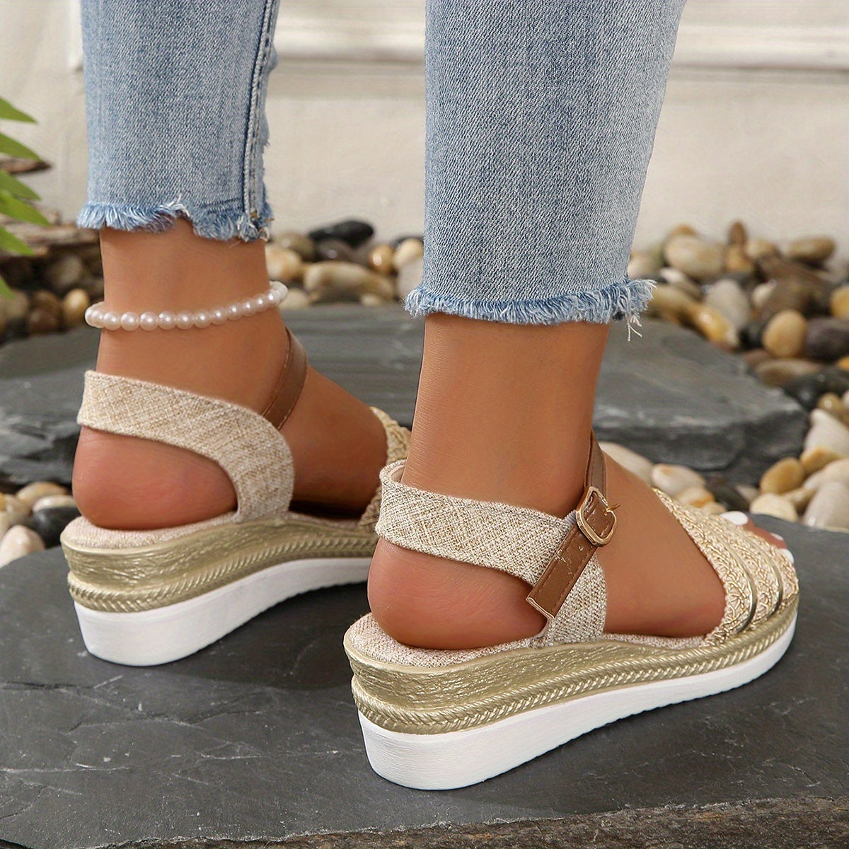 Boho Style Wedge Sandals Ankle Strap Slingback Platform Sandals