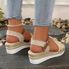 Boho Style Wedge Sandals Ankle Strap Slingback Platform Sandals