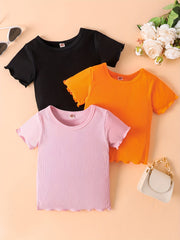 Baby Girls Ruffle Trim T Shirt Short Sleeve Blouse Crew Neck Blouse