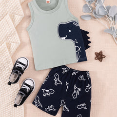 Dino Cartoon Tank Top & Shorts - Kids Summer Outfit