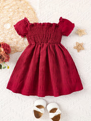 Baby Girls Short Sleeve Ruffle Sleeve Square Neck Princess Dress
