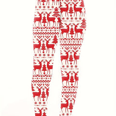 Christmas Leggings Reindeer & Tree Print High Rise Stretch Leggings