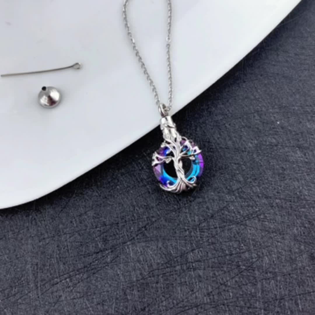 Eternal Love Dog Memorial Necklace Tree of Life Cremation Pet Urn Ashes Pendant