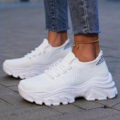 Women's Knit Platform Sneakers Lace Up Outdoor Shoes Lightweight Running Shoes