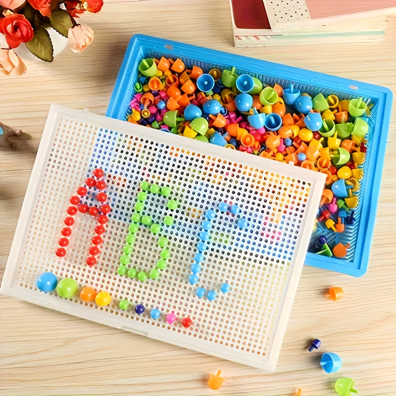 296pcs Mushroom Nail Puzzle Counting Peg Board Mosaic Jigsaw
