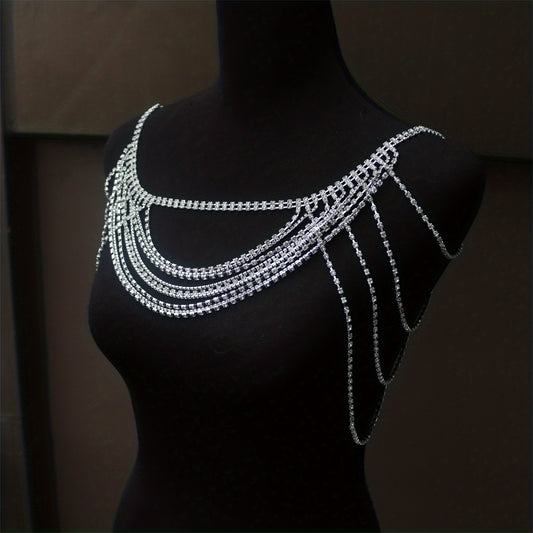 Rhinestone Shoulder Chain with Tassel for Wedding Dress