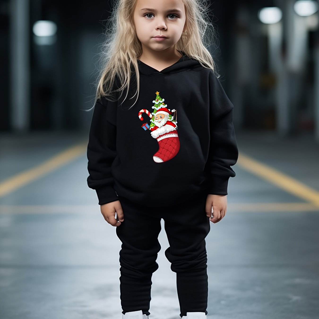 OERYUI Santa & Socks Print Hoodies Pants Set for Girls Boys