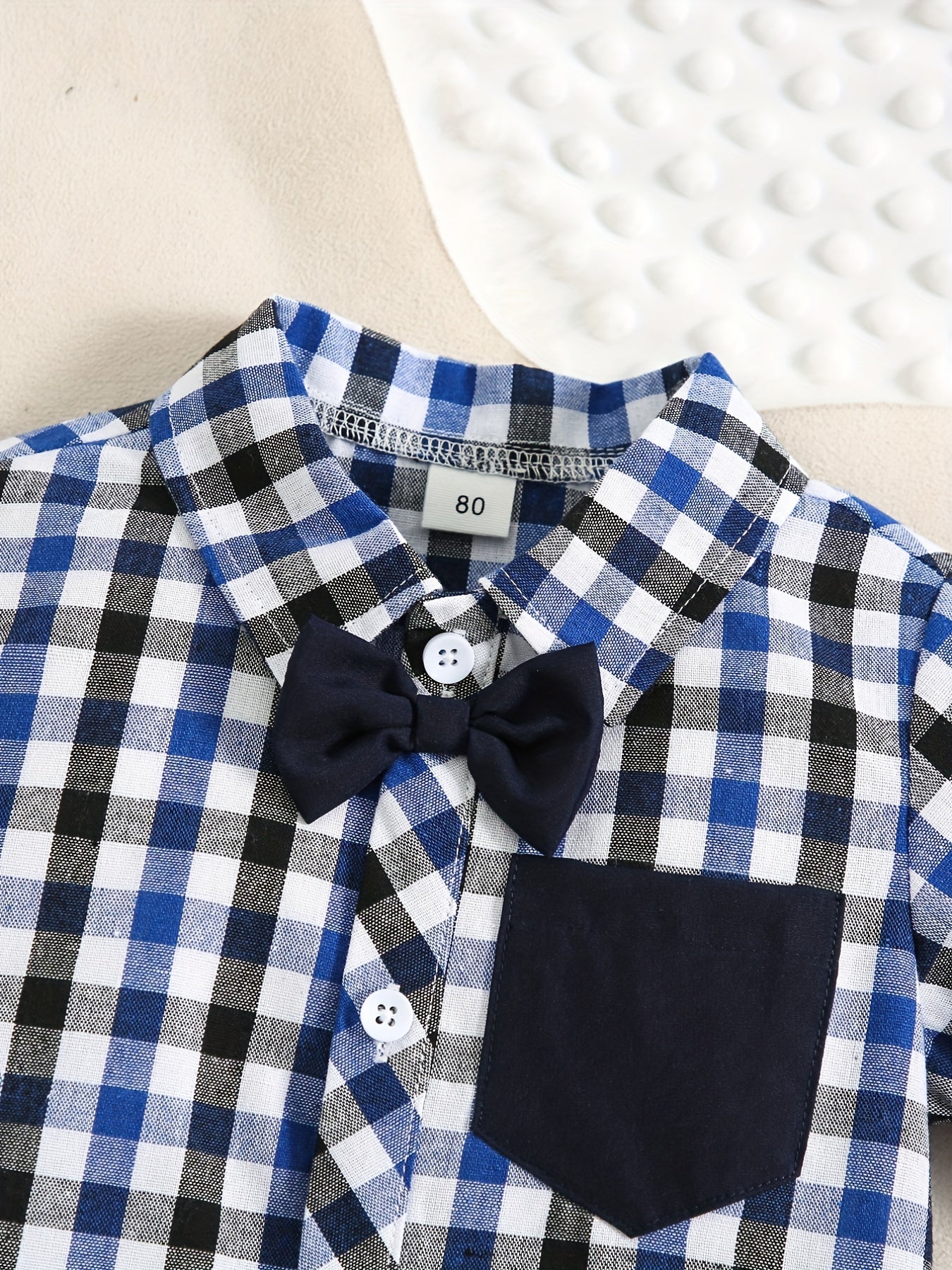 2pcs Baby Boys Plaid Shirt Onesie & Suspender Shorts Gentleman Outfit