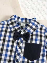 2pcs Baby Boys Plaid Shirt Onesie & Suspender Shorts Gentleman Outfit