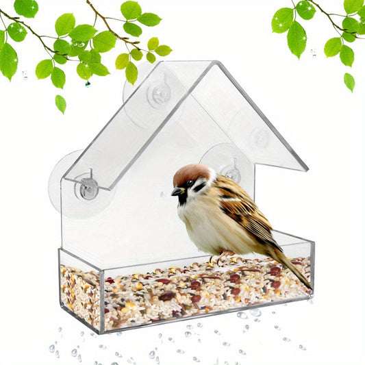 Large Hanging Bird Feeder with Suction Cups and Removable Tray