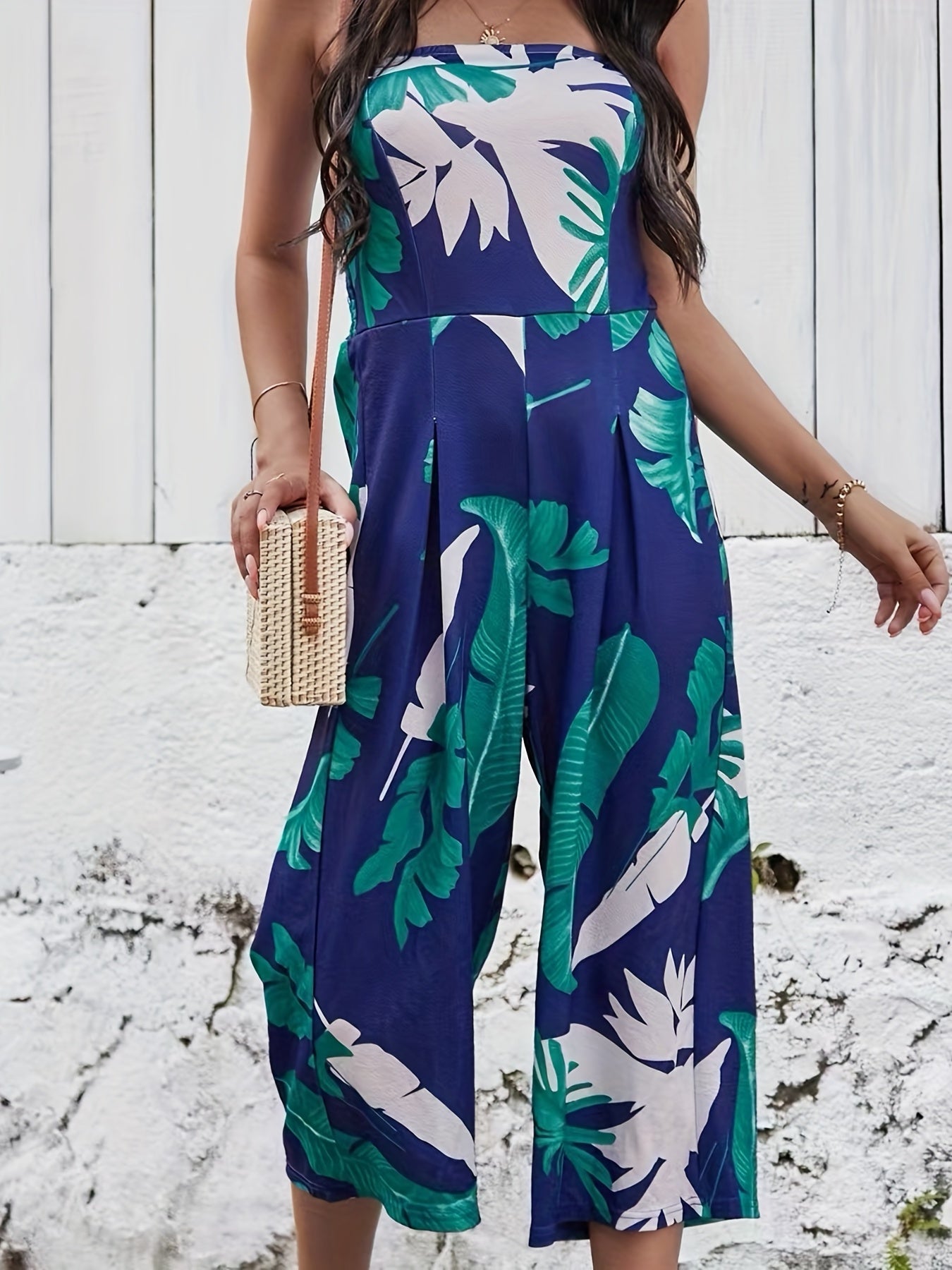 Floral Wide Leg Jumpsuit Backless Tube Jumpsuit