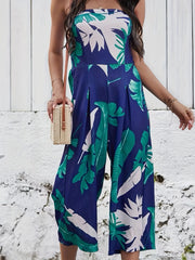 Floral Wide Leg Jumpsuit Backless Tube Jumpsuit