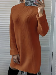 Plus Size Casual Sweater Dress Women's Plus Ribbed Knit Mock Neck