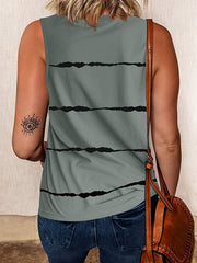 Casual Tank Top Women's Plus Stripe Print Round Neck Slight Stretch