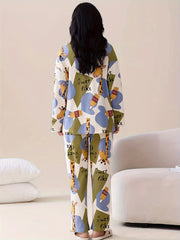 Giraffe Print Pajama Set Long Sleeve Crew Neck Top & Lounge Pants