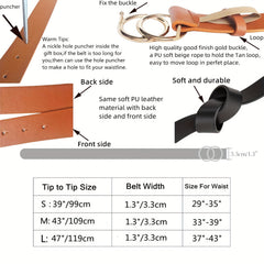 Double O-Ring Buckle PU Leather Belt Casual Waistband for Women