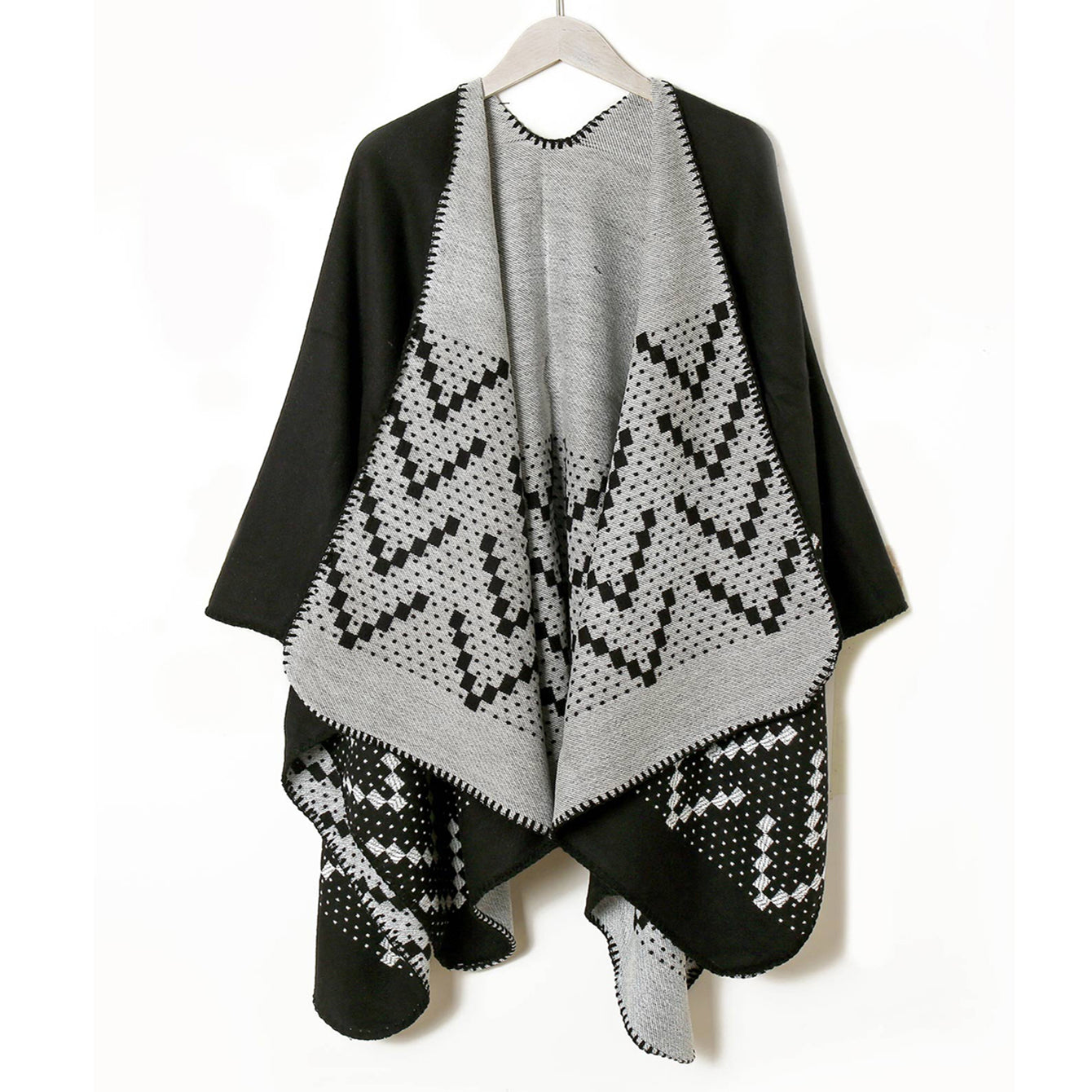Bohemia Knitted Plaid Shawl Thickened Scarf Cape Wrap