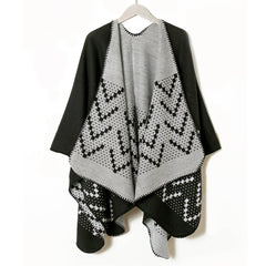 Bohemia Knitted Plaid Shawl Thickened Scarf Cape Wrap
