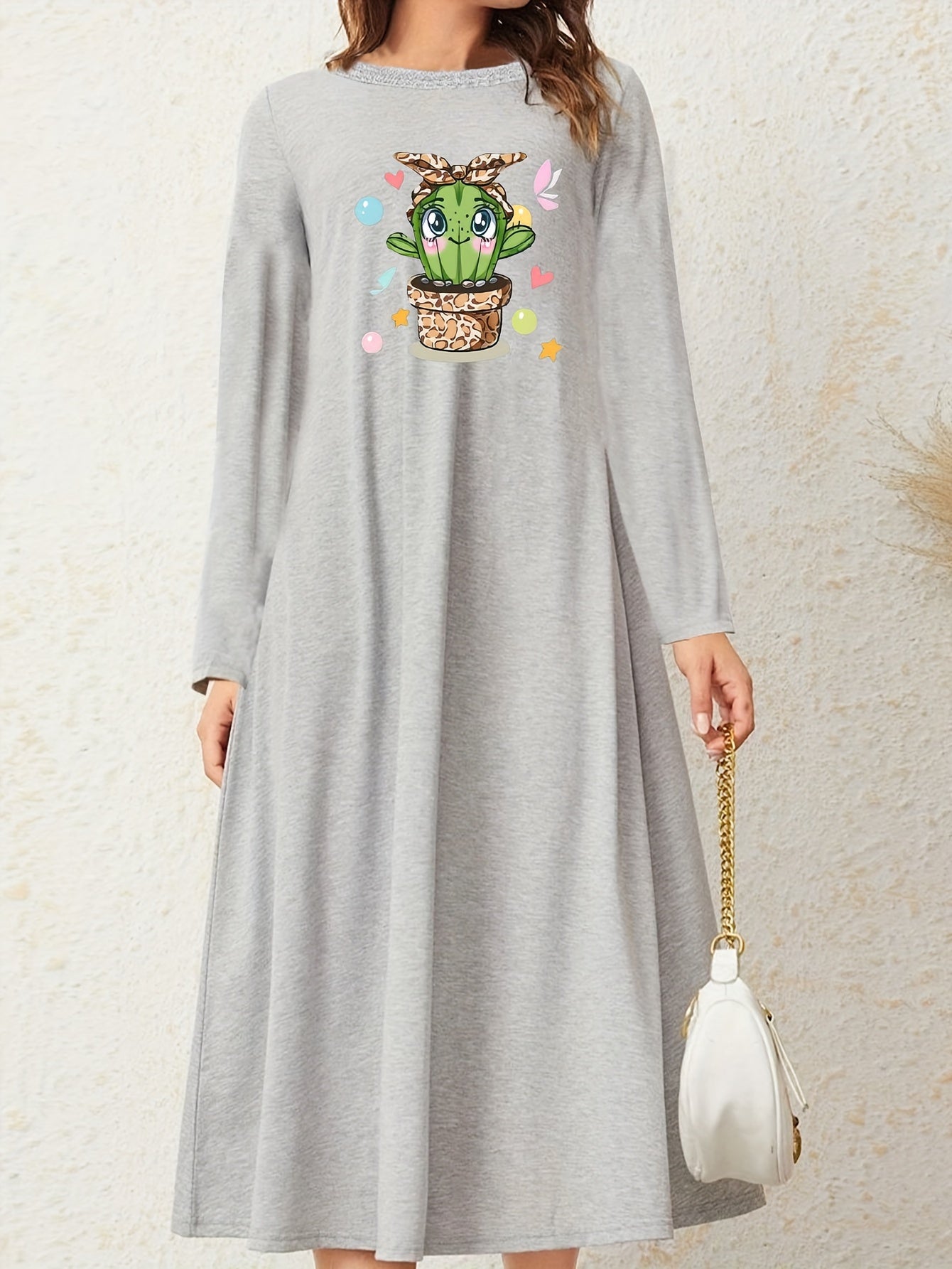 Cactus Print Long Sleeve Nightdress