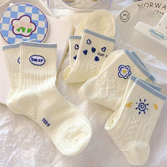 5 Pairs Cartoon Print Socks & 3D Textured Women's Stockings