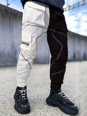 Men's Casual Cargo Pants with Drawstring, Two Block Pockets