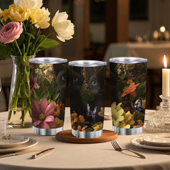 20oz Stainless Steel Tumbler Siamese Cats & Butterflies Double Wall Vacuum Insul