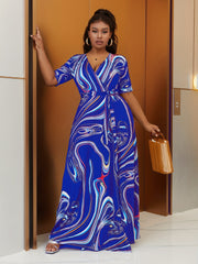 Marble Print High Waist Wrap Maxi Dress