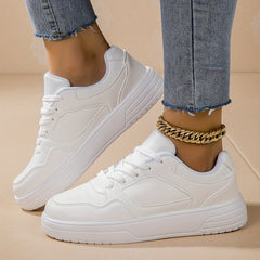 Solid Flat Sports Sneakers with Thick Bottom for Outdoor Activities