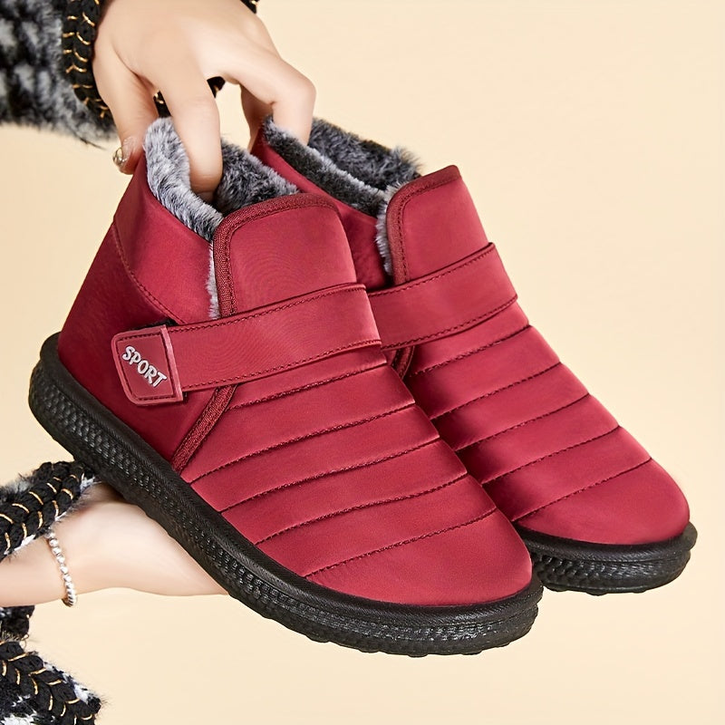 Waterproof Slip On Thermal Snow Boots Plush Lined Round Toe Flat Snow Shoes