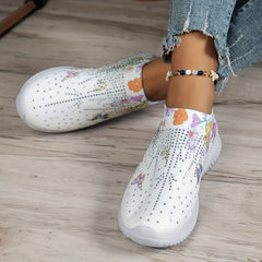 Women's Floral Butterfly Pattern Sneakers Low Top Slip On Knit Sock Shoes