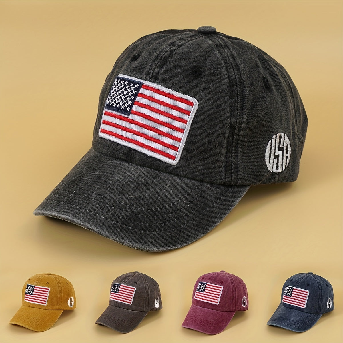 Flag Embroidery Baseball Cap Vintage Washed Distressed Sports Hats