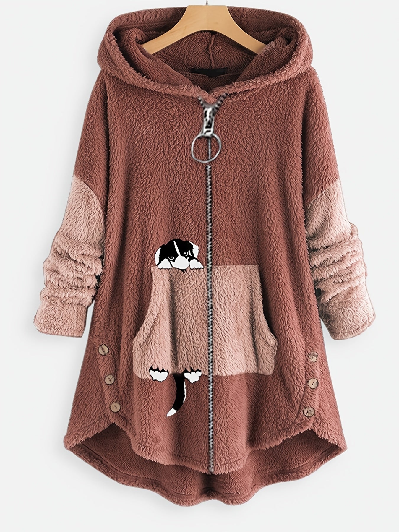 Cartoon Pattern Teddy Coat Zip Up Hooded Outerwear