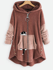 Cartoon Pattern Teddy Coat Zip Up Hooded Outerwear